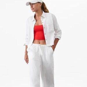 Athleta Paradise linen blend button-up cropped shirt